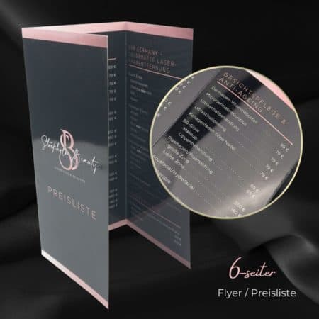 Dépliant d'information / liste de prix Dépliant de 6 pages / brillant / format long