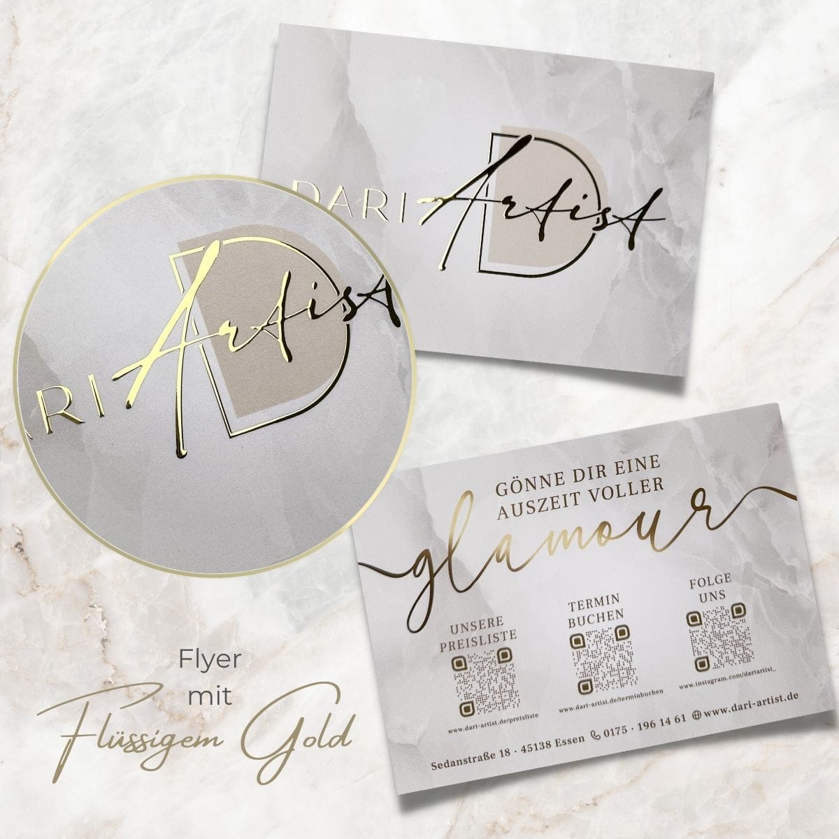 Flyer exclusif avec or liquide ou argent liquide / finition laquée