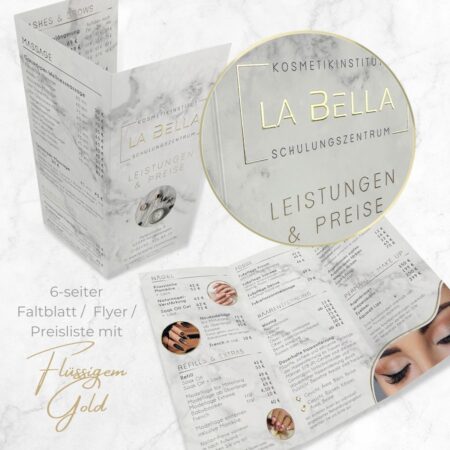 Dépliant / flyer exclusif de 6 pages avec de l'or ou de l'argent liquide